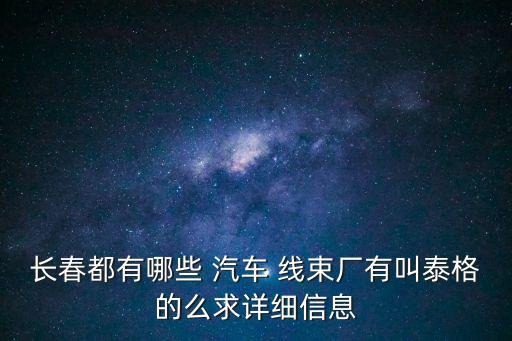 长春都有哪些 汽车 线束厂有叫泰格的么求详细信息